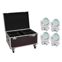 EUROLITE 4x LED TMH-X4 Testa Mobile Zoom Wash Bianco con Flightcase a Rotelle