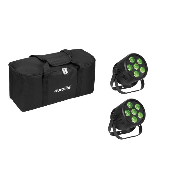 Set 2x EUROLITE LED Silent Par 6 QCL RGB/WW Borsa - Proiettori silenziosi da pavimento con DMX e borsa imbottita