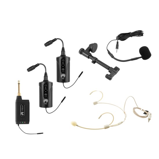 OMNITRONIC Set FAS TWO: Ricevitore, 2 Trasmettitori, Cuffie e Microfono per Chitarra Acustica 660-690MHz