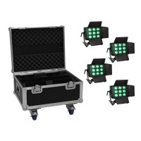 Set di 4 Proiettori LED EUROLITE CLS-9 QCL RGB/WW 9x7W con Custodia Rigida