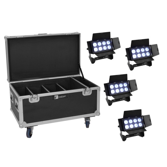Set EUROLITE 4x Multiflood IP 8x10W RGBW Wash con Case Protettivo