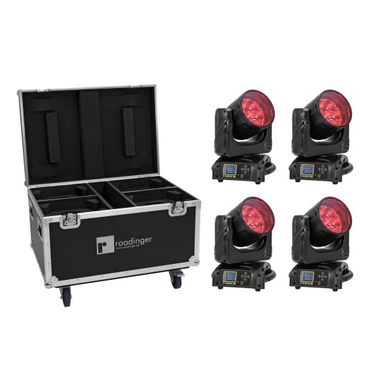 Set 4x Teste mobili EYE-740 MK2 Moving Head LED RGBW + Flightcase con ruote
