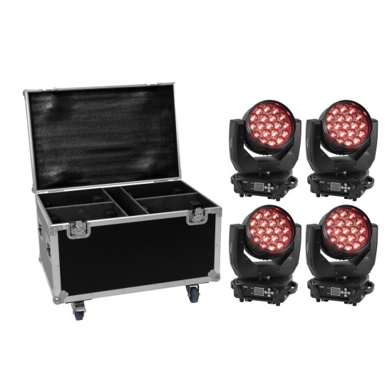 EUROLITE Set 4x LED TMH-X4 con Custodia su Ruote - Testa Mobile Zoom Wash RGBW