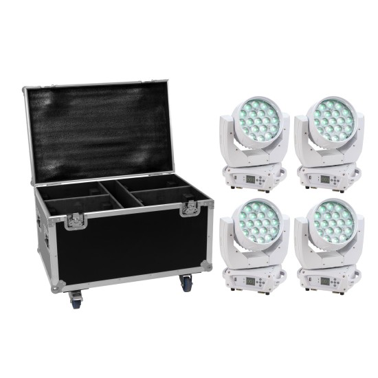 Set EUROLITE 4x LED TMH-X4 Bianco con Flightcase - Illuminazione Professionale con Zoom Motorizzato