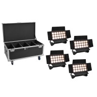Set EUROLITE 4x Multiflood IP RGBW Wash CRMX con Flightcase su Ruote