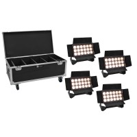 Set 4x EUROLITE AKKU Multiflood IP LED 18x10W RGBW Wash a batteria CRMX + Flightcase ricarica