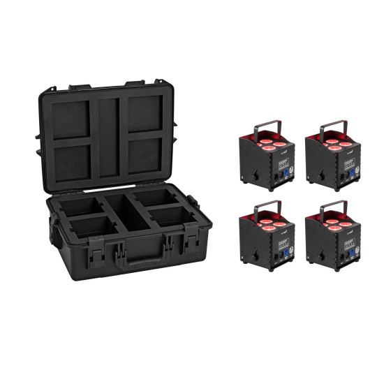 Set EUROLITE 4x AKKU UP-4 QCL Spot QuickDMX MK2 con Custodia in Plastica