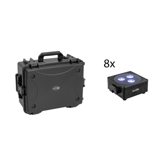 Set EUROLITE 8x AKKU Flat Light 3 RGBW con Trolley Case: Proiettori LED DMX Portatili