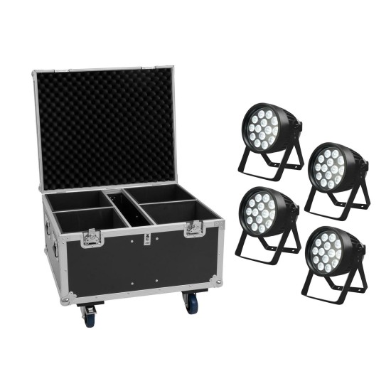EUROLITE Set 4x LED IP PAR 14x10W HCL con Flightcase - Illuminazione Professionale IP65