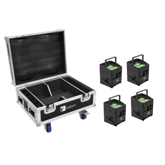 Set Eurolite 4x AKKU IP UP-4 QCL Spot QuickDMX MK2 con Flightcase e Funzione di Ricarica
