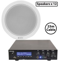 Kit Audio 12 x 6W Altoparlanti da soffitto con mixer amplificatore 90W Bluetooth ed USB
