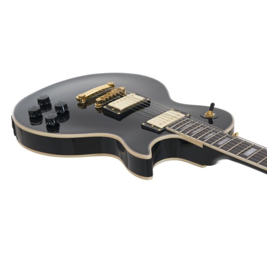 DIMAVERY LP-530 Chitarra Elettrica Nero/Oro con Humbucker e Manico in Acero