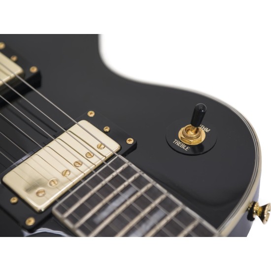 DIMAVERY LP-530 Chitarra Elettrica Nero/Oro con Humbucker e Manico in Acero