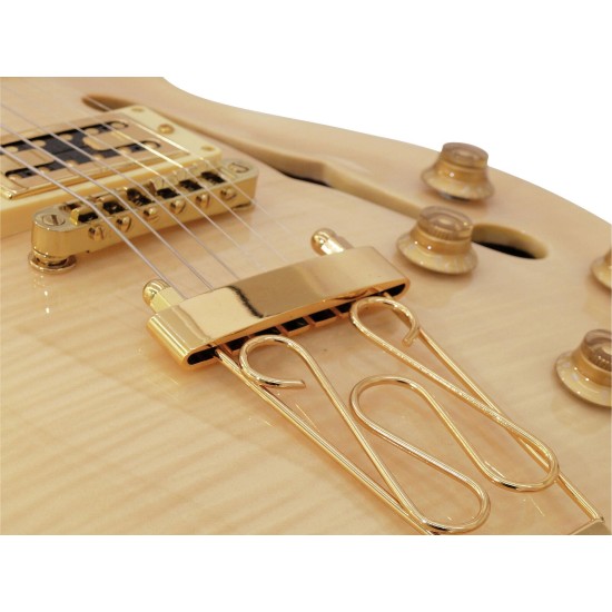 DIMAVERY LP-600 Chitarra Elettrica Semi-acustica con Humbucker e F-holes, Colore Naturale