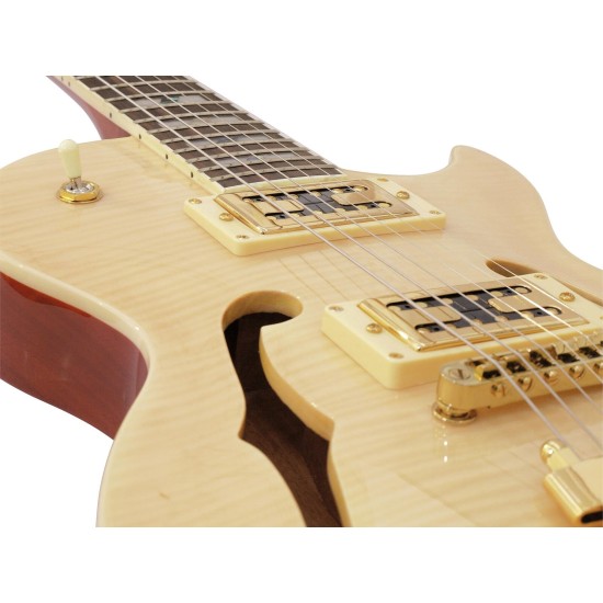 DIMAVERY LP-600 Chitarra Elettrica Semi-acustica con Humbucker e F-holes, Colore Naturale