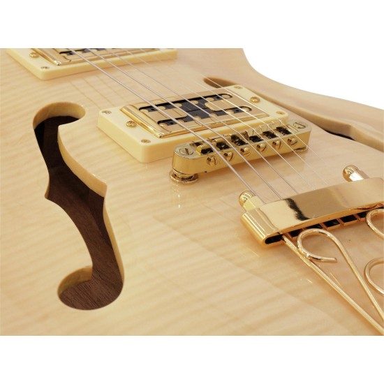 DIMAVERY LP-600 Chitarra Elettrica Semi-acustica con Humbucker e F-holes, Colore Naturale