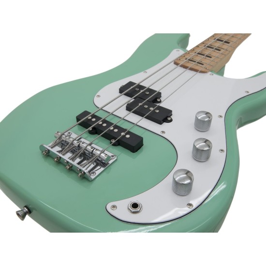 DIMAVERY PB-500 Basso Elettrico Vintage in Surfgreen - Trussrod a Doppia Azione e Corpo in Tiglio