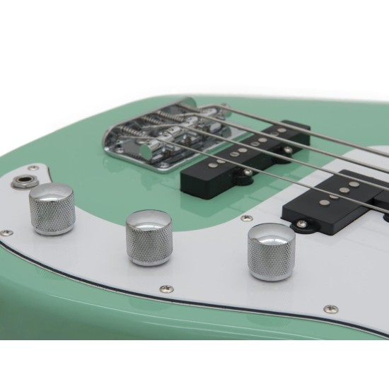 DIMAVERY PB-500 Basso Elettrico Vintage in Surfgreen - Trussrod a Doppia Azione e Corpo in Tiglio