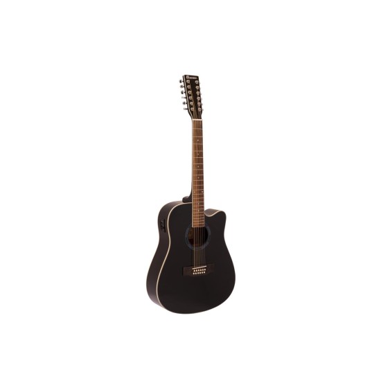 DIMAVERY DR-612 Chitarra Folk 12 Corde Nera con Preamplificatore e Accordatore