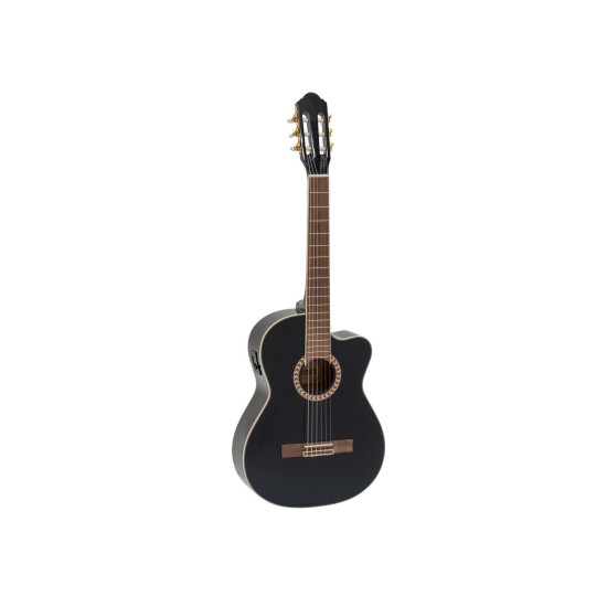 DIMAVERY CN-600E Chitarra Classica Elettrificata Nero, 4/4 Cutaway con Equalizzatore e Accessori