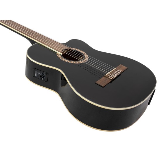 DIMAVERY CN-600E Chitarra Classica Elettrificata Nero, 4/4 Cutaway con Equalizzatore e Accessori