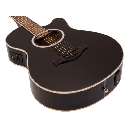 DIMAVERY AW-400 Chitarra Folk Nera con Cutaway e Accessori Inclusi