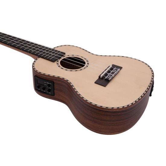 DIMAVERY UK-800 Ukulele da Concerto in Abete Rosso Massiccio con Pickup e Preamplificatore