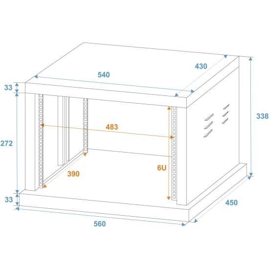 ROADINGER Rack in Acciaio Verniciato a Polvere SR-19, 6U - Ideale per Amplificatori e Installazioni Fisse