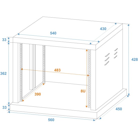 ROADINGER Rack in Acciaio Verniciato 8U per Installazioni Fisse - Guida per Amplificatori