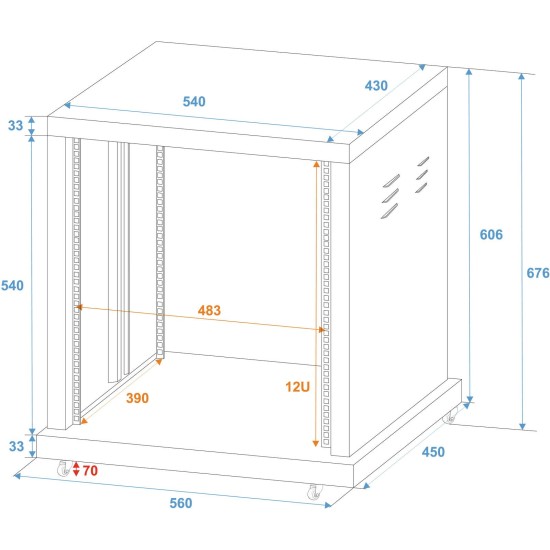 ROADINGER Rack in Acciaio Verniciato a Polvere 12U - Ideale per Amplificatori e Installazioni Fisse