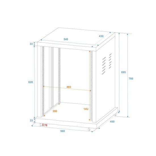 ROADINGER Rack in Acciaio Verniciato a Polvere SR-19 con 14U per Installazioni Fisse