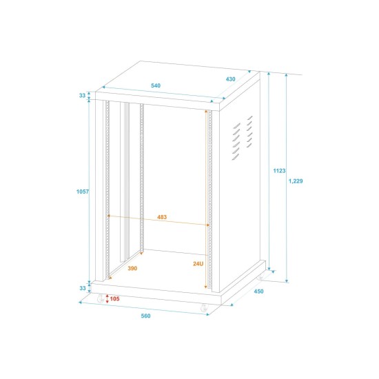 ROADINGER Rack in Acciaio Verniciato a Polvere SR-19, 24HU per Amplificatori e Installazioni Fisse