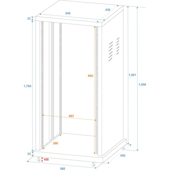 ROADINGER Rack in Acciaio Verniciato a Polvere 40HU per Installazioni Fisse