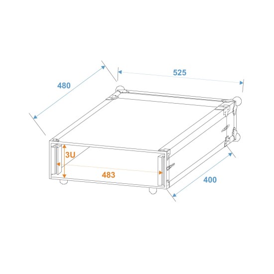 ROADINGER Rack da 19 Pollici per Effetti, 3U, Profondità 40 cm, Nero Laminato