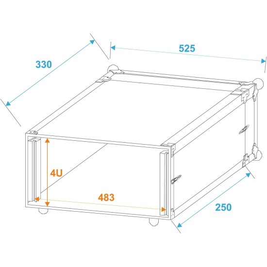 Rack per Effetti ROADINGER 4U Nero - Profondità 24 cm con Guide Rack e Coperchi Rimovibili