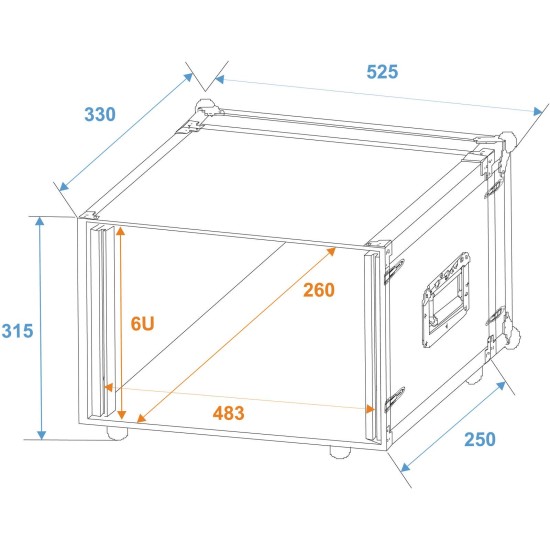 ROADINGER Rack per Effetti Professionale 6U, Profondità 24 cm, Nero Laminato