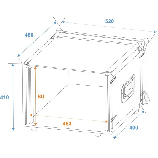 ROADINGER Rack per Effetti CO DD 8U, Profondità 38cm, Colore Nero, Alta Qualità