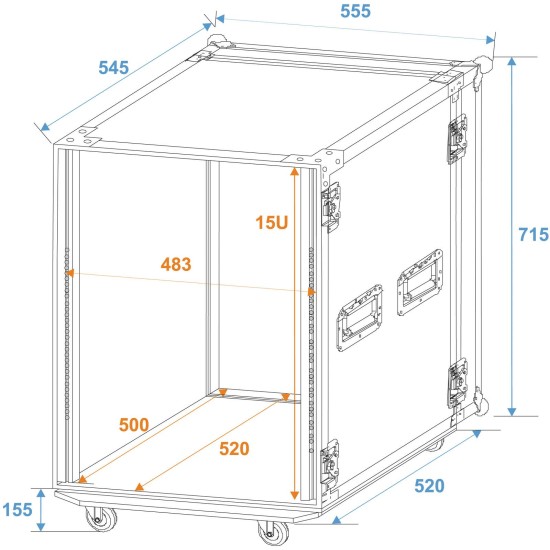 ROADINGER Rack PRO 15HU 45 cm con Rotelle - Case in Legno Multistrato con Alta Capacità di Carico