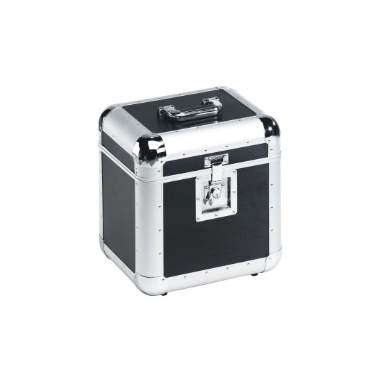 Custodia per Dischi LP in Alluminio Nero, Capienza 80 Vinili, Design Rounded