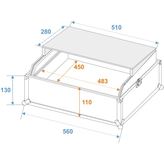 Custodia per Mixer e Laptop Pro LS, 19'' Tray Nero - Flight Case Professionale
