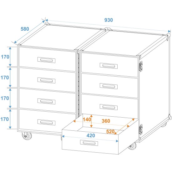 ROADINGER Custodia Universale con 8 Cassetti e Ruote Girevoli - Double Drawer DD-2