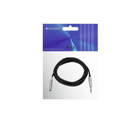 OMNITRONIC Prolunga Audio Stereo Jack 6,3 mm - Cavo Adattatore 3 m Nero