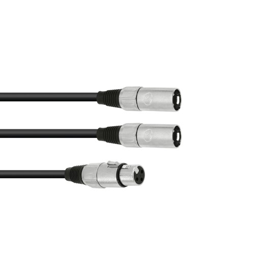 Cavo adattatore audio OMNITRONIC 1m, XLR(F) a 2xXLR(M), nero
