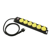 EUROLITE Presa Multipla 6 Prese con Interruttore IP44, Cavo 1,5m, Nero