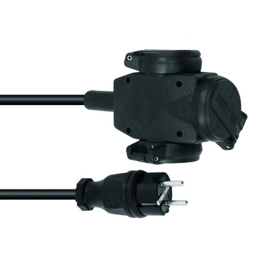 Prolunga elettrica PSSO 15m 3x2.5mm² H07RN-F con 3 prese Schuko – Made in Germany, nera