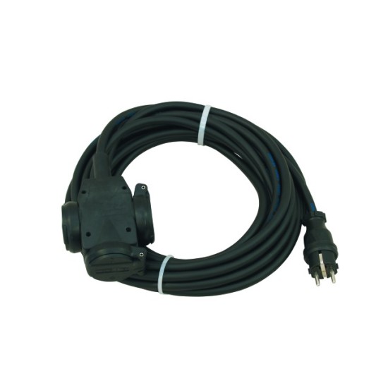 Prolunga elettrica PSSO 15m 3x2.5mm² H07RN-F con 3 prese Schuko – Made in Germany, nera
