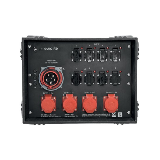 Distributore di corrente trifase EUROLITE SBM-63B 63A con multimetro e protezioni integrate