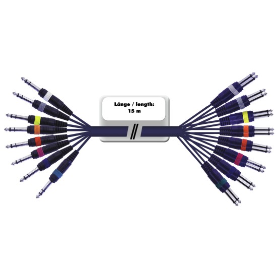 Cavo Frusta Audio Professionale 15m - 8x Jack Stereo, 16x Mono
