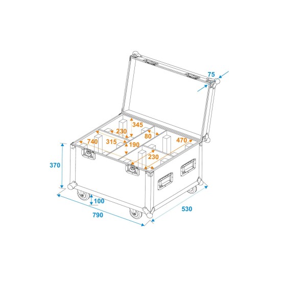 ROADINGER Flightcase con Ruote Girevoli per 4 TMH-X4 - Custodia Professionale in Alluminio