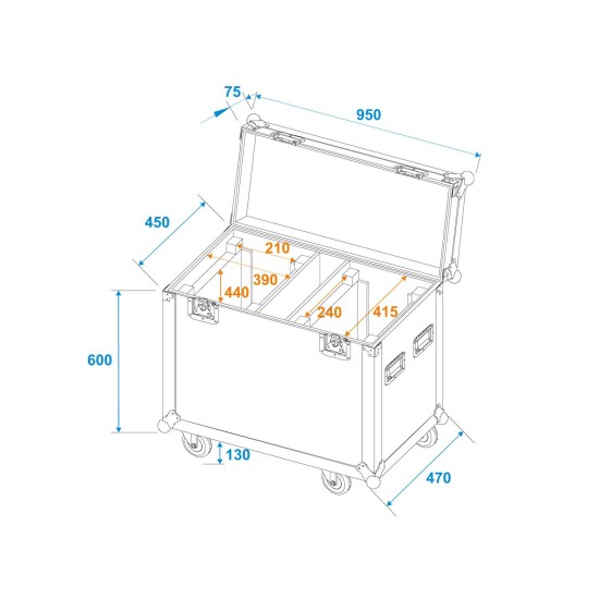 ROADINGER Flightcase Professionale con Rotelle per 2 Proiettori LED TMH-H760
